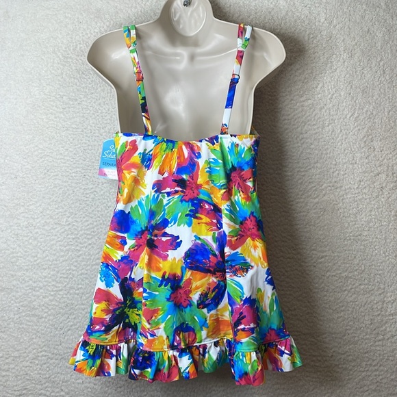 NWT Swim Solutions Womens Colorful Floral Hi Low Ruffled Tankini Top SIZE 10 - Picture 4 of 6